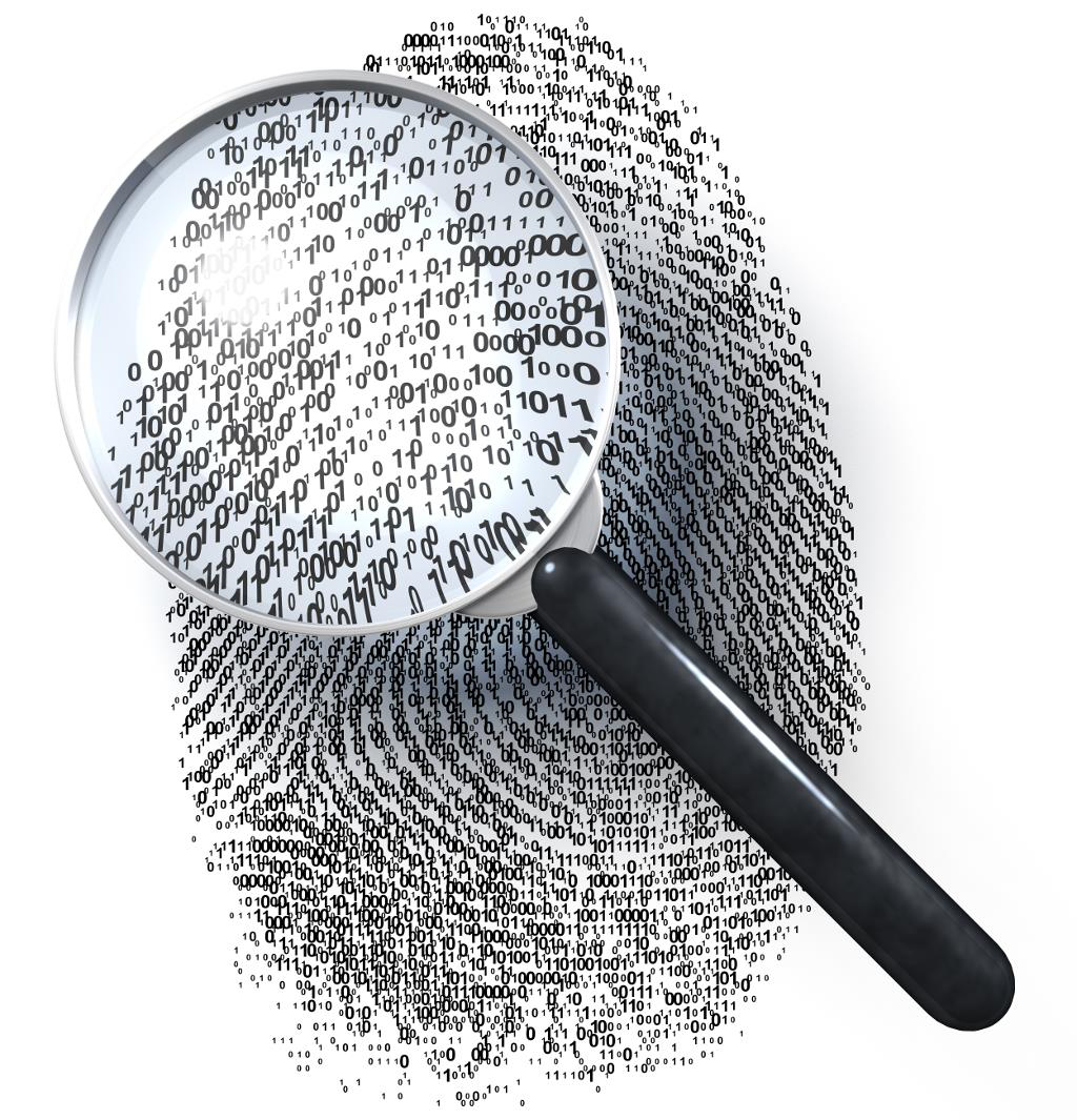 A fingerprint made of digits under a magnifying glass