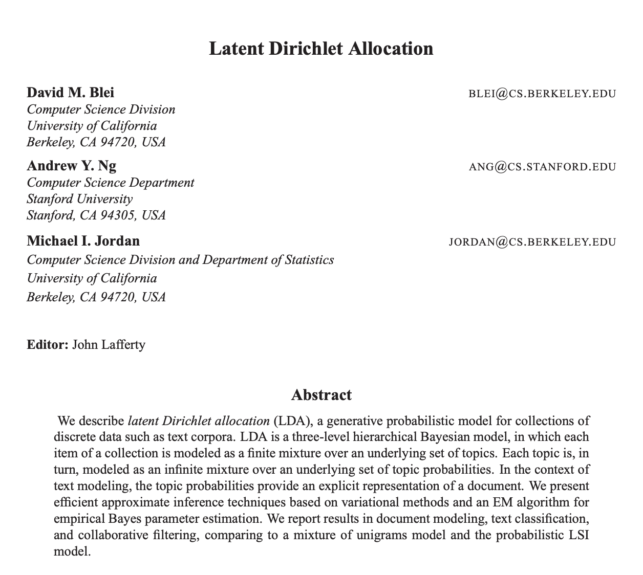 Blei, Ng, Jordan, Latent Dirichlet Allocation